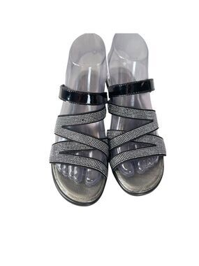 Naot Rhinestone Sandals 37 6 Black Silver Strappy Comfort Dress Sparkle Slide